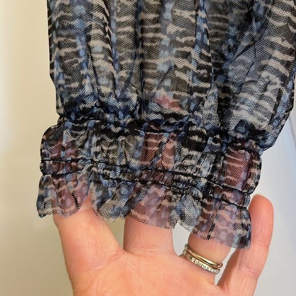 Anthropologie Gretchen Smocked Tunic Size M Blue Black Sheer Fairy Whimsigoth - Picture 4 of 11